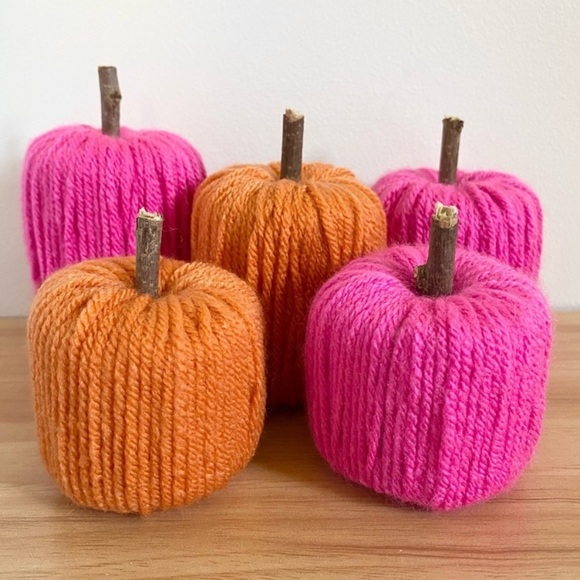 Handmade Pink & Orange Pumpkin Decor Set of 5 for Fall / Halloween - Picture 1 of 2